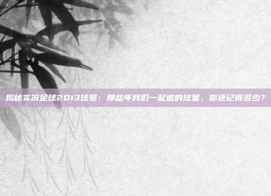 揭秘实况足球2013球员：那些年我们一起追的球星，你还记得多少？