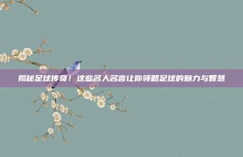 揭秘足球传奇！这些名人名言让你领略足球的魅力与智慧