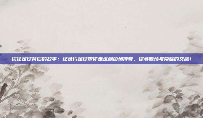 揭秘足球背后的故事：纪录片足球带你走进绿茵场传奇，探寻激情与荣耀的交融！