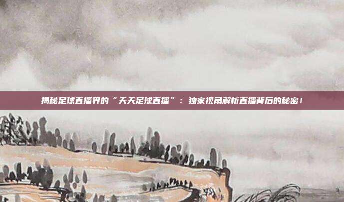 揭秘足球直播界的“天天足球直播”:独家视角解析直播背后的秘密!