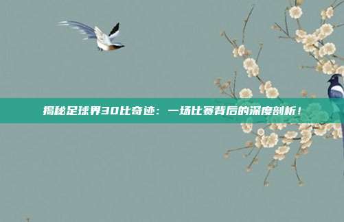 揭秘足球界30比奇迹：一场比赛背后的深度剖析！