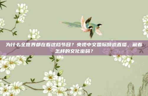 为什么全世界都在看这档节目？央视中文国际频道直播，藏着怎样的文化密码？