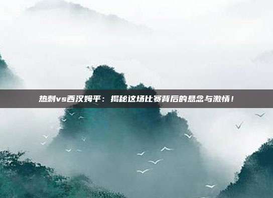 热刺vs西汉姆平:揭秘这场比赛背后的悬念与激情!