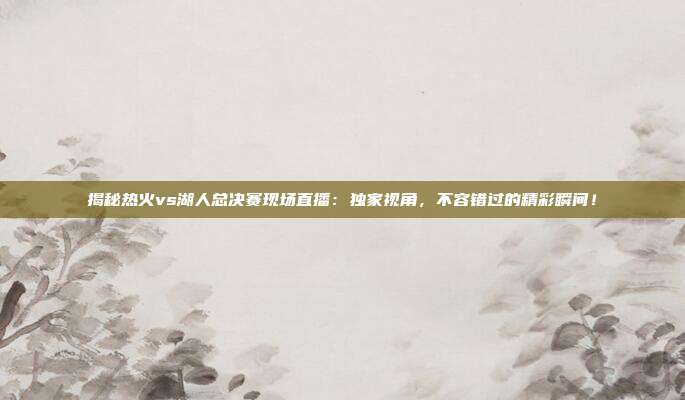 揭秘热火vs湖人总决赛现场直播:独家视角,不容错过的精彩瞬间!