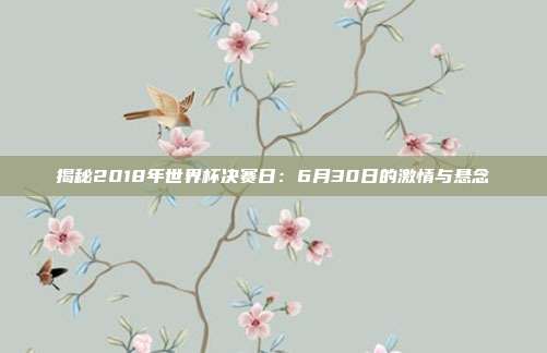 揭秘2018年世界杯决赛日：6月30日的激情与悬念