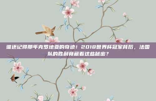 谁还记得那年克罗地亚的奇迹！2018世界杯冠军背后，法国队的胜利竟藏着这些秘密？