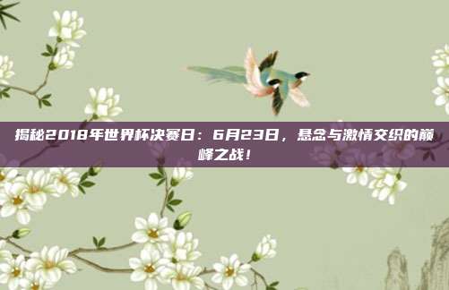 揭秘2018年世界杯决赛日：6月23日，悬念与激情交织的巅峰之战！