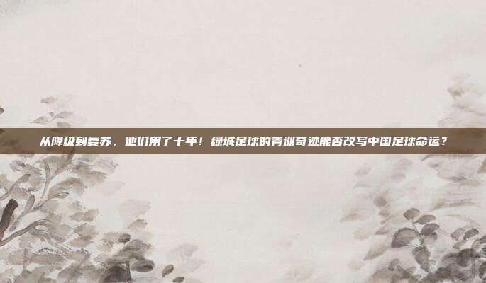 从降级到复苏，他们用了十年！绿城足球的青训奇迹能否改写中国足球命运？