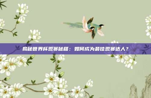 揭秘世界杯观赛秘籍：如何成为最佳观赛达人？