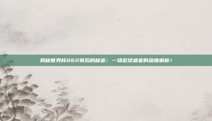 揭秘世界杯062背后的秘密:一场足球盛宴的深度解析!