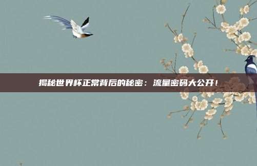 揭秘世界杯正常背后的秘密:流量密码大公开!