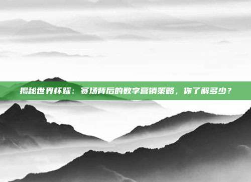 揭秘世界杯踩：赛场背后的数字营销策略，你了解多少？