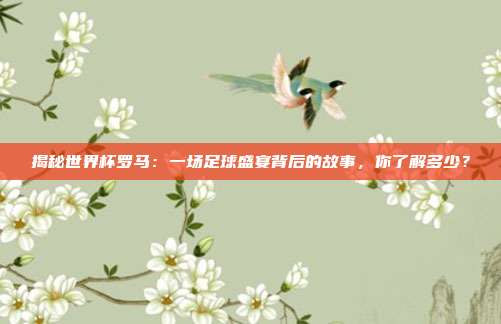 揭秘世界杯罗马:一场足球盛宴背后的故事,你了解多少?