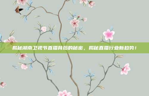 揭秘湖南卫视节直播背后的秘密，揭秘直播行业新趋势！