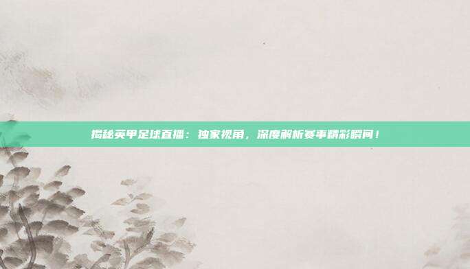揭秘英甲足球直播：独家视角，深度解析赛事精彩瞬间！