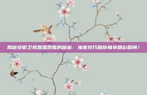 揭秘安徽卫视直播观看的秘密：独家技巧助你畅享精彩瞬间！