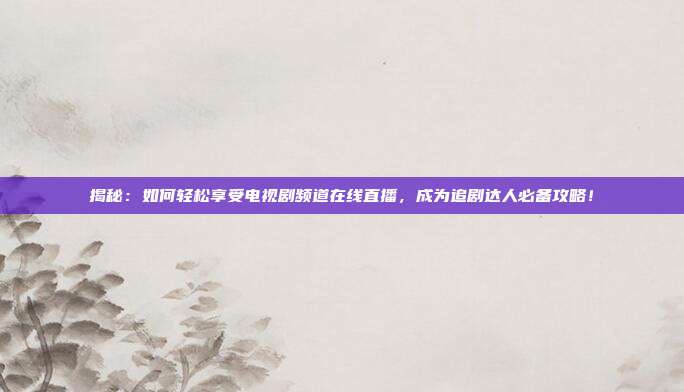 揭秘：如何轻松享受电视剧频道在线直播，成为追剧达人必备攻略！