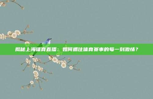 揭秘上海体育直播：如何抓住体育赛事的每一刻激情？