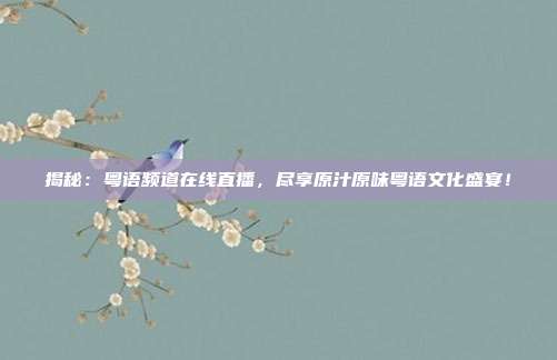 揭秘:粤语频道在线直播,尽享原汁原味粤语文化盛宴!