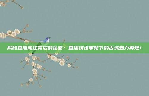 揭秘直播丽江背后的秘密:直播技术革新下的古城魅力再现!