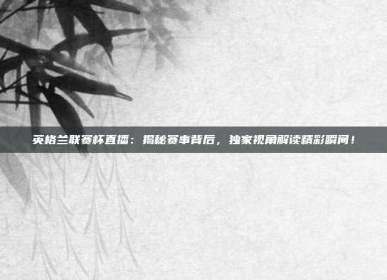 英格兰联赛杯直播：揭秘赛事背后，独家视角解读精彩瞬间！