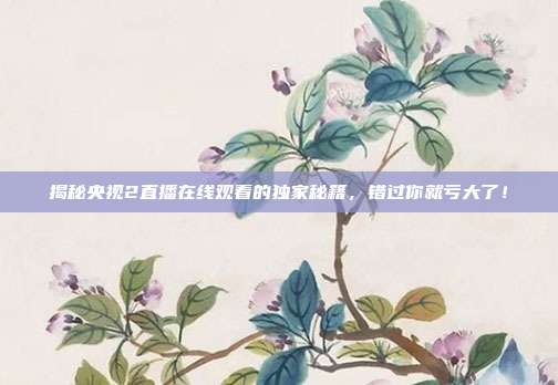 揭秘央视2直播在线观看的独家秘籍，错过你就亏大了！