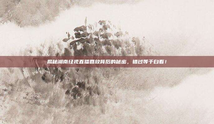 揭秘湖南经视直播回放背后的秘密,错过等于白看!