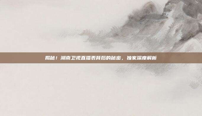 揭秘！湖南卫视直播表背后的秘密，独家深度解析