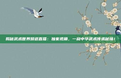 揭秘武术世界频道直播：独家视角，一窥中华武术传承秘境！