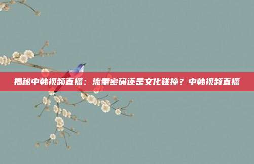 揭秘中韩视频直播：流量密码还是文化碰撞？中韩视频直播