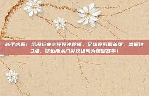 新手必看！资深玩家亲授投注秘籍。足球竞彩网首页。掌握这3点，你也能从门外汉进阶为策略高手！