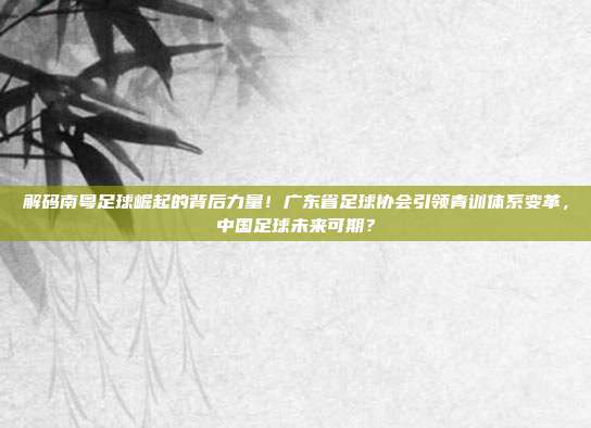 解码南粤足球崛起的背后力量！广东省足球协会引领青训体系变革，中国足球未来可期？