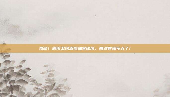 揭秘！湖南卫视直播独家秘境，错过你就亏大了！