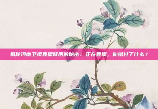 揭秘河南卫视直播背后的秘密:正在直播,你错过了什么?