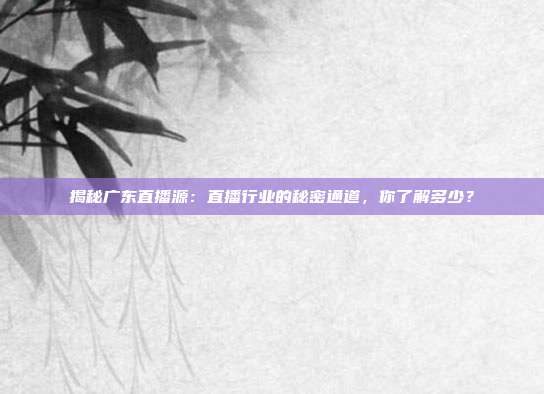 揭秘广东直播源：直播行业的秘密通道，你了解多少？