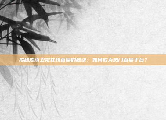 揭秘湖南卫视在线直播的秘诀：如何成为热门直播平台？