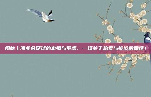 揭秘上海业余足球的激情与梦想：一场关于热爱与挑战的角逐！