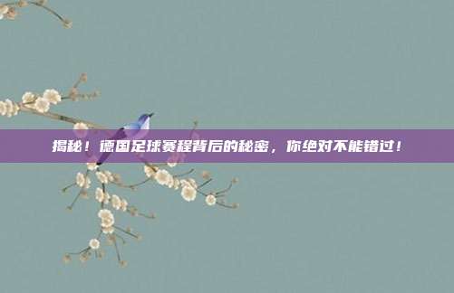 揭秘!德国足球赛程背后的秘密,你绝对不能错过!