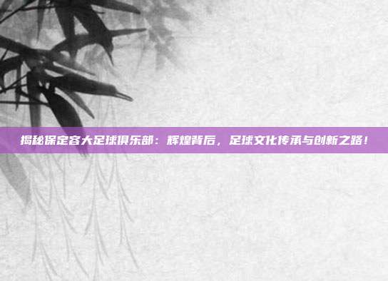 揭秘保定容大足球俱乐部：辉煌背后，足球文化传承与创新之路！