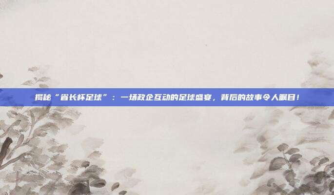 揭秘“省长杯足球”：一场政企互动的足球盛宴，背后的故事令人瞩目！