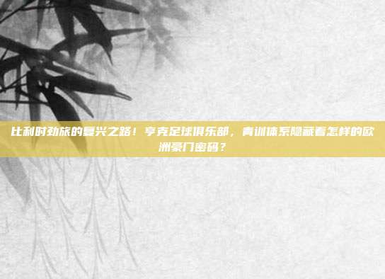 比利时劲旅的复兴之路！亨克足球俱乐部，青训体系隐藏着怎样的欧洲豪门密码？