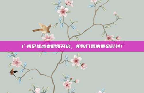 广州足球盛宴即将开启，抢购门票的黄金时刻！