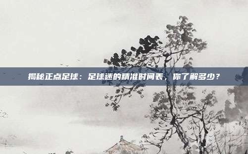揭秘正点足球:足球迷的精准时间表,你了解多少?