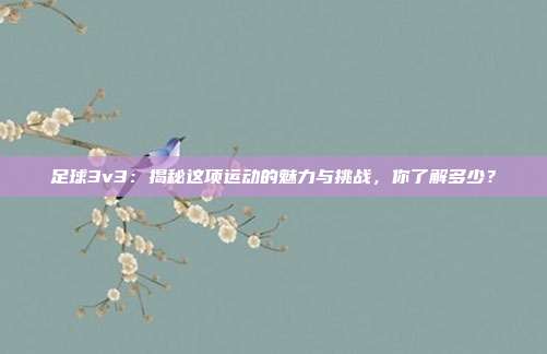 足球3v3:揭秘这项运动的魅力与挑战,你了解多少?