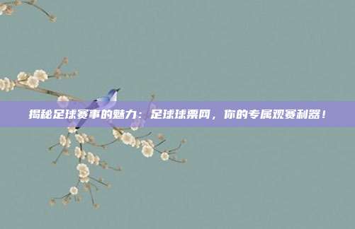 揭秘足球赛事的魅力:足球球票网,你的专属观赛利器!