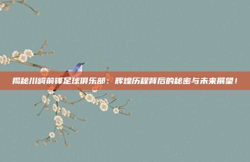 揭秘川崎前锋足球俱乐部：辉煌历程背后的秘密与未来展望！