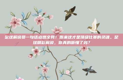 足球解说员一句话点燃全网！原来这才是顶级比赛的灵魂。足球精彩解说，你真的听懂了吗？