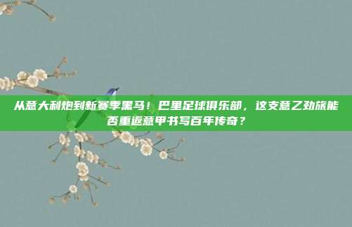 从意大利炮到新赛季黑马！巴里足球俱乐部，这支意乙劲旅能否重返意甲书写百年传奇？