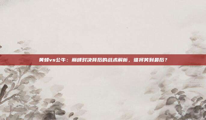 黄蜂vs公牛：巅峰对决背后的战术解析，谁将笑到最后？