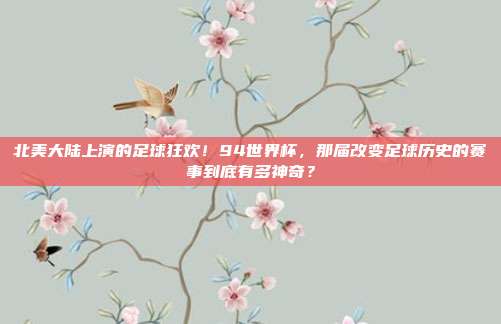 北美大陆上演的足球狂欢！94世界杯，那届改变足球历史的赛事到底有多神奇？